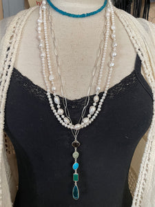 Faceted Gemstones Sterling Silver Long Loopy Necklace