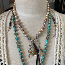 Load image into Gallery viewer, Natural Metallic Edison Pearl Sterling Necklace with custom Royston Ribbon Heart
