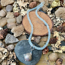 Load image into Gallery viewer, SALE Aquamarine Tyre Beaded Necklace with Baroque Pearl Pendant
