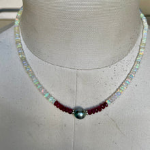 Load image into Gallery viewer, Petite Opal, Ruby and Tahitian Pearl Short Necklace
