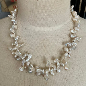 Long or short White Funky Freshwater Pearl Leather Necklace