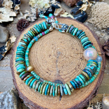 Load image into Gallery viewer, Turquoise Heishi Pearl and Gemstone Sterling Flower Lobster clasp
