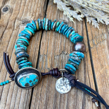 Load image into Gallery viewer, Blue Turquoise Heishi Custom Sterling Turquoise Button Bracelet
