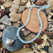 Load image into Gallery viewer, SALE Aquamarine Tyre Beaded Necklace with Baroque Pearl Pendant
