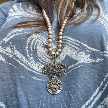Load image into Gallery viewer, Luminous Large Champagne Pearls with artisan Star of David Pendant
