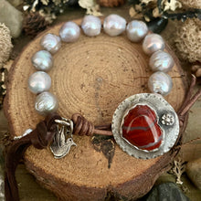 Load image into Gallery viewer, Luminous Silver Edison Pearl Custom Red Jasper Heart Button Bracelet
