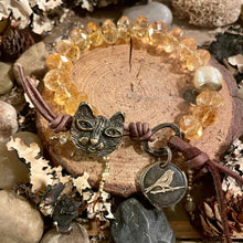 Load image into Gallery viewer, Vintage Faceted Citrine Rondelles Artisan Cat button bracelet
