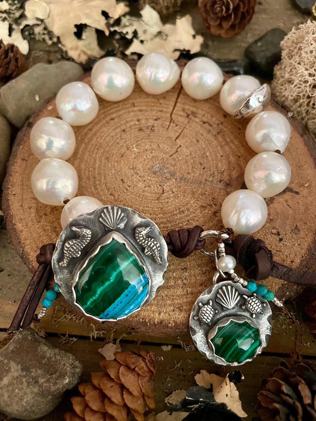 SALE High End Large White Edison Pearls Custom Ocean Button Bracelet