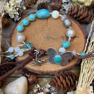 Turquoise Nuggets Edison Pearl Moonstone leather bracelet