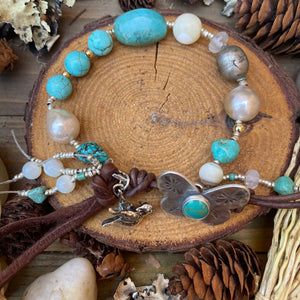 Turquoise Nuggets Edison Pearl Moonstone leather bracelet