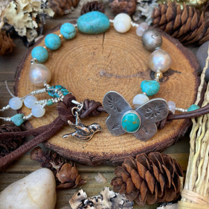 Turquoise Nuggets Edison Pearl Moonstone leather bracelet