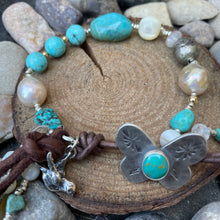 Load image into Gallery viewer, Turquoise Nuggets Edison Pearl Moonstone leather bracelet
