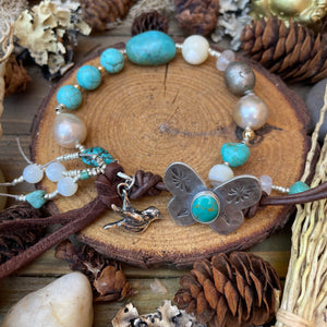 Turquoise Nuggets Edison Pearl Moonstone leather bracelet