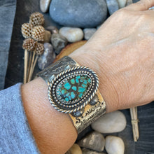 Load image into Gallery viewer, Large Sterling Southwestern Style Hubei Turquoise Cuff
